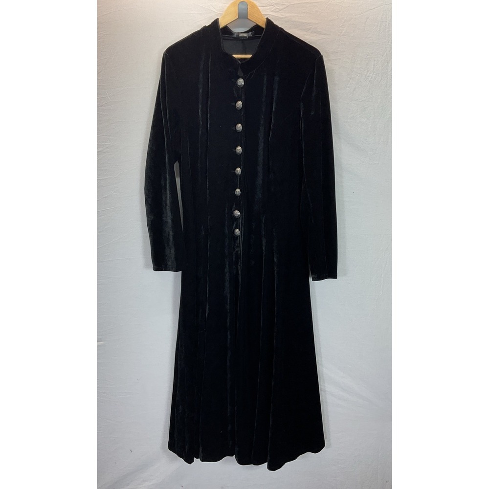 The Pyramid Collection Black Velvet Button Maxi Dress Size L Goth Fairygoth Vamp - Picture 1 of 8